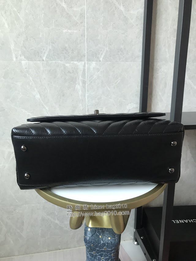 Chanel女包 香奈兒專櫃V格油臘皮配與油臘皮手柄口蓋包 Chanel單肩斜挎手提女包 92991  djc4181